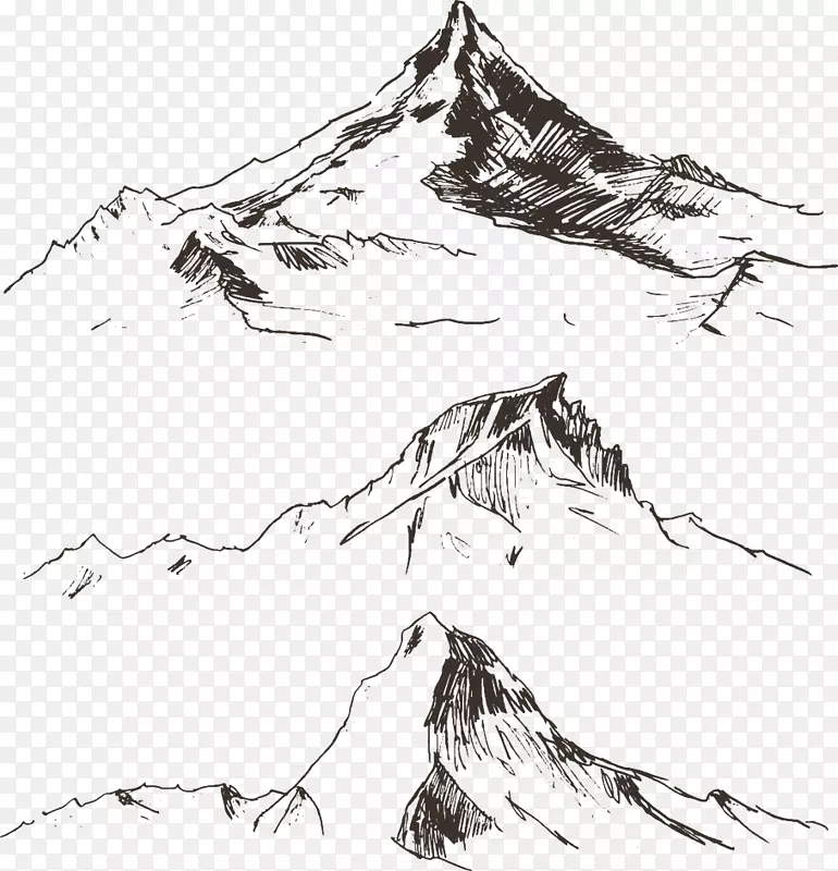 绘制山区免版税插图线绘制三座大山