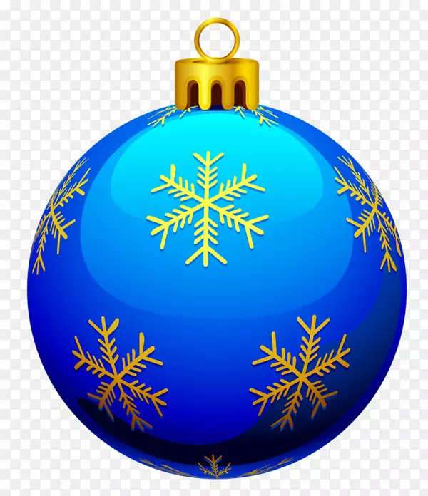 圣诞装饰品蓝色黄色剪贴画-黄色雪花蓝球装饰品PNG图片