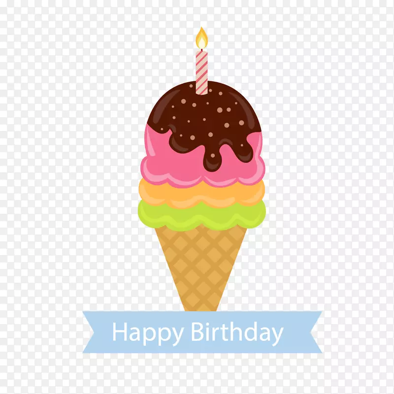 那不勒斯冰淇淋圣代生日蜡烛-可爱的生日圆锥形