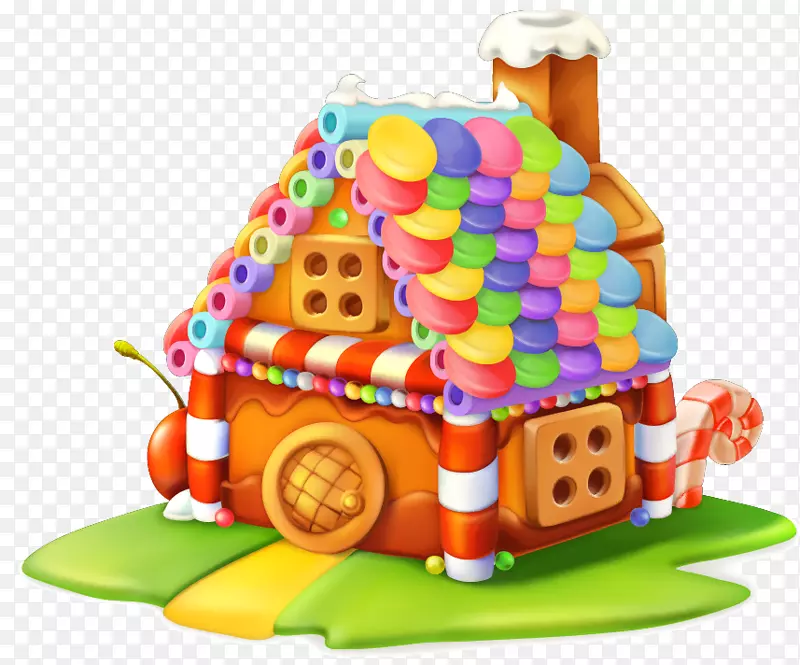 姜饼，蛋糕，糖果，彩色卡通小屋