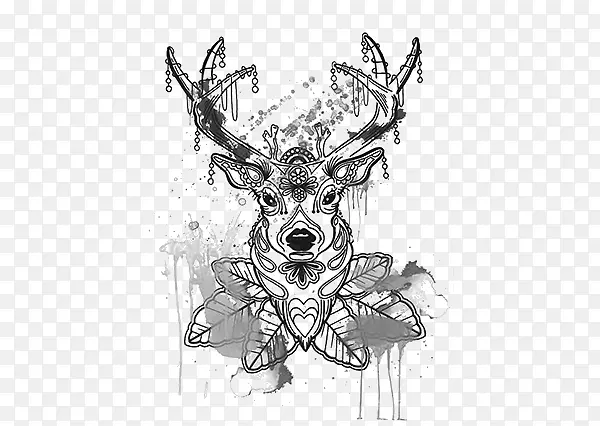鹿袖纹身身体艺术贴纸-纹身