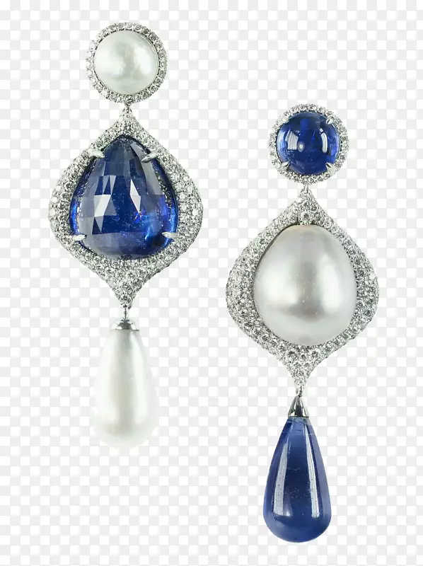 耳环珍珠蓝宝石珠宝钻石蓝宝石吊坠珍珠镶嵌