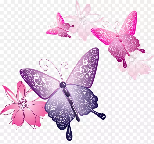 蝴蝶剪贴画-粉红色蝴蝶