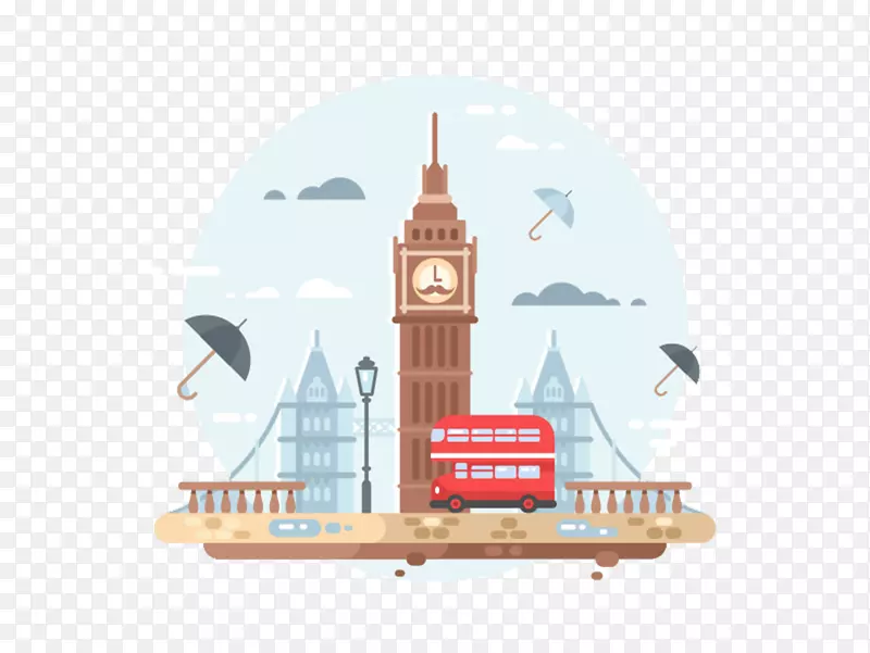 伦敦城市平面设计插图-伦敦，大本钟插图材料