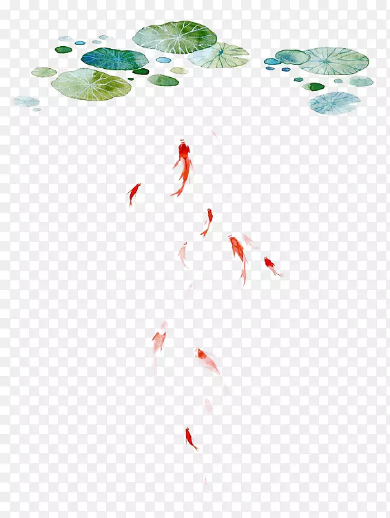 水彩画-睡莲下金鱼