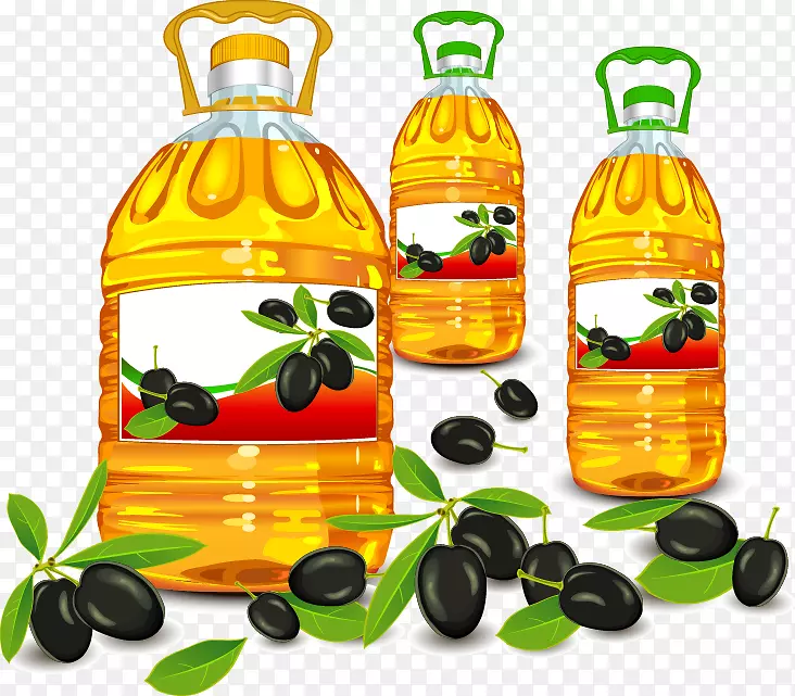 食用油食品橄榄油剪辑艺术.涂有黑豆的大豆油桶
