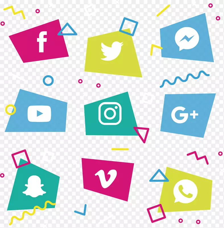 社交媒体图标-颜色几何图形阻止社会图标