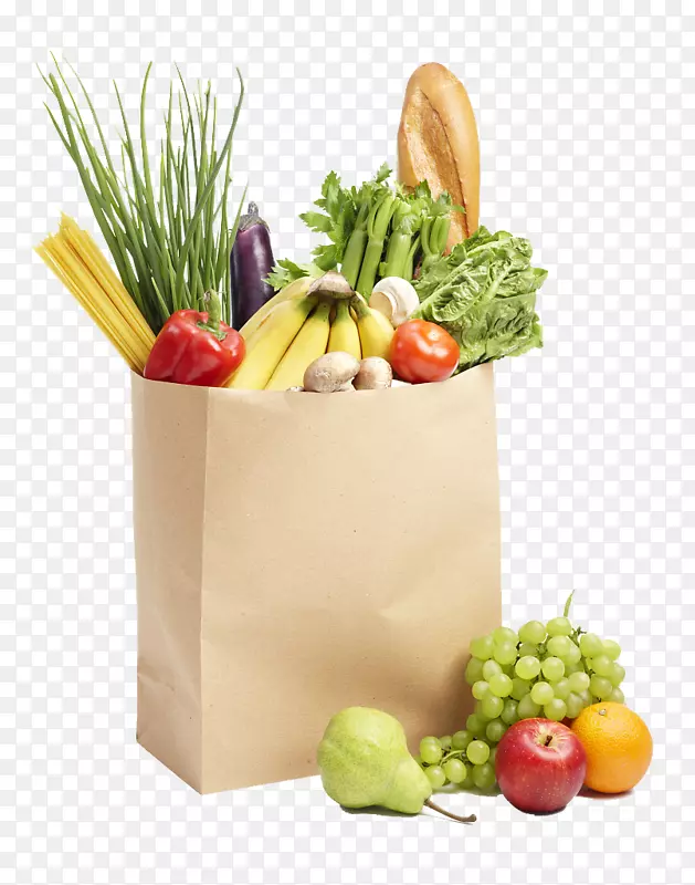 空气油炸机压力烹饪食谱食品-购物袋中的水果和蔬菜