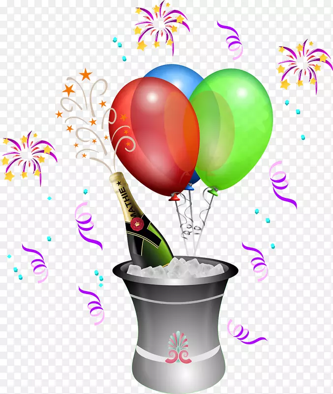 气球派对生日剪贴画-冰镇香槟