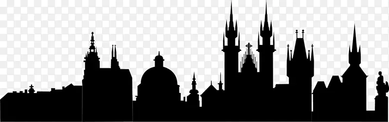 布拉格剪影天际线剪贴画-清真寺剪影黑色教堂