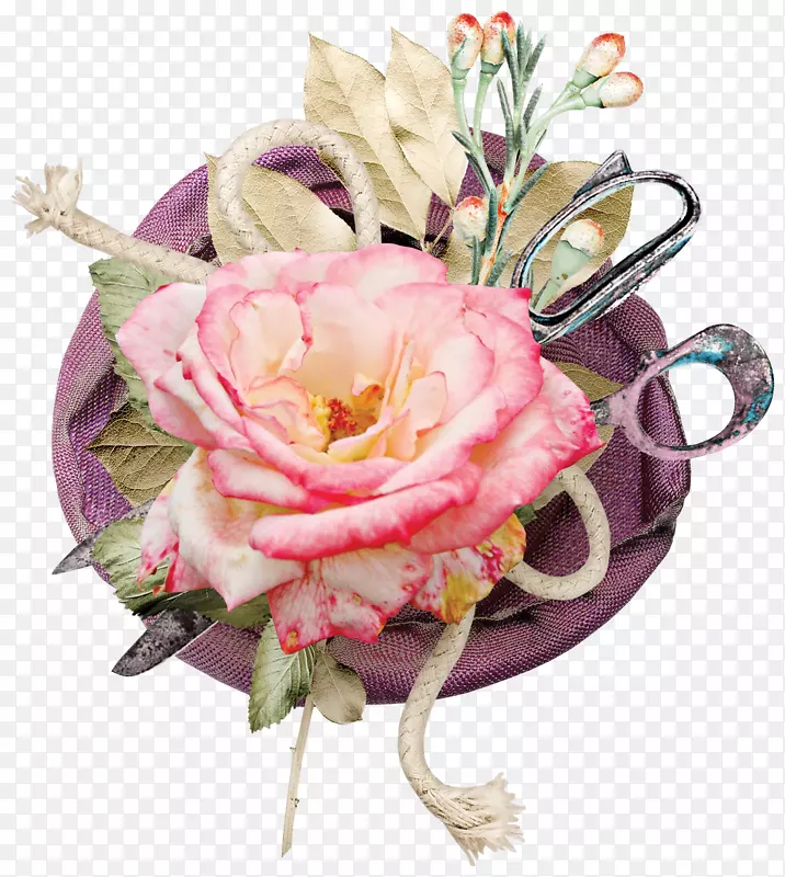 花园玫瑰，蜈蚣玫瑰，花粉色-美丽的马赛克砖剪刀