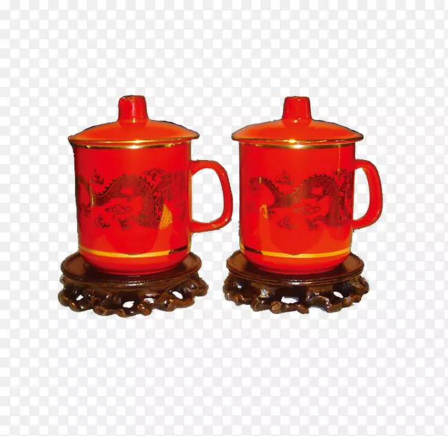 瓷杯陶瓷陶器-已婚喜庆红色及提供茶杯