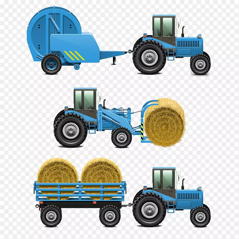 拖拉机农业打包机干草手绘卡通农场拖拉机