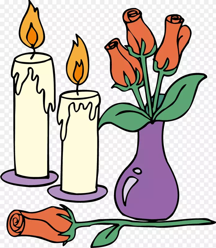 花卉设计画卡通花瓶蜡烛卡通