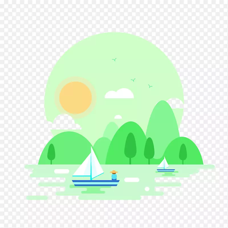 剪贴画-浅色平湖日出创意无花果。