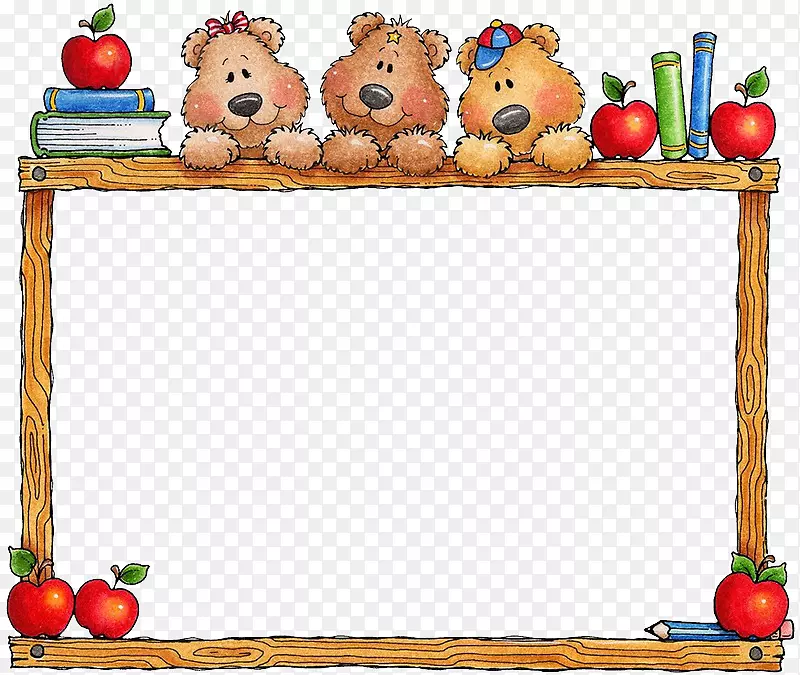 学校教育画框剪贴画-苹果边框卡通熊