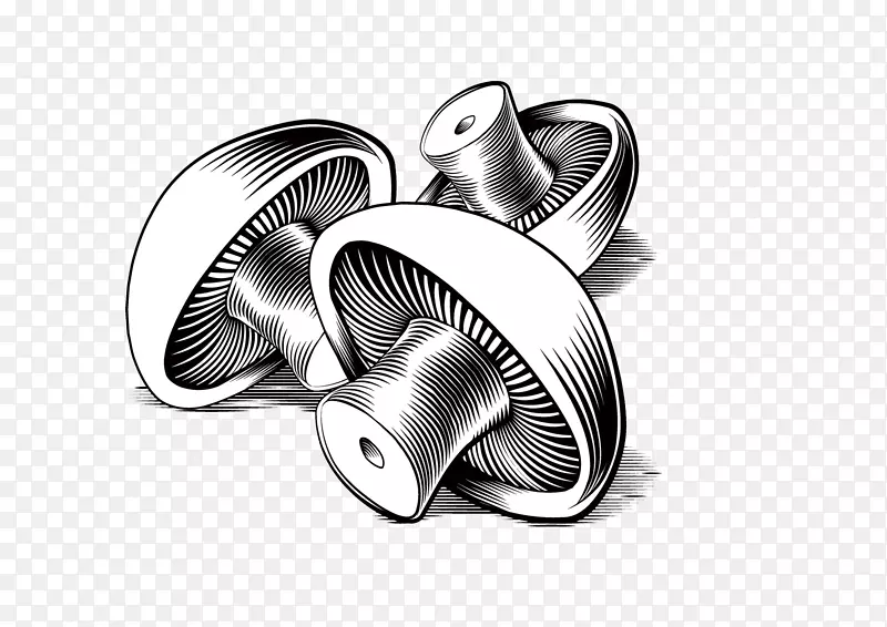 木刻绘画免版画插图.螺旋蘑菇