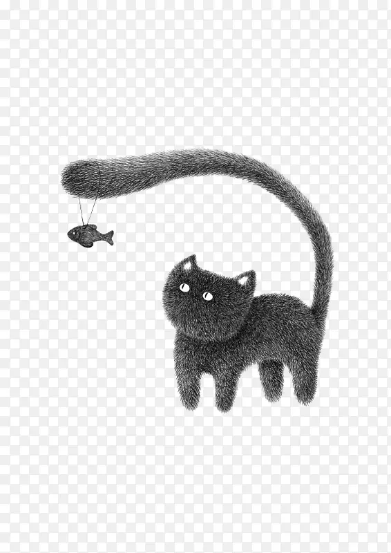 猫画插图-猫钓鱼