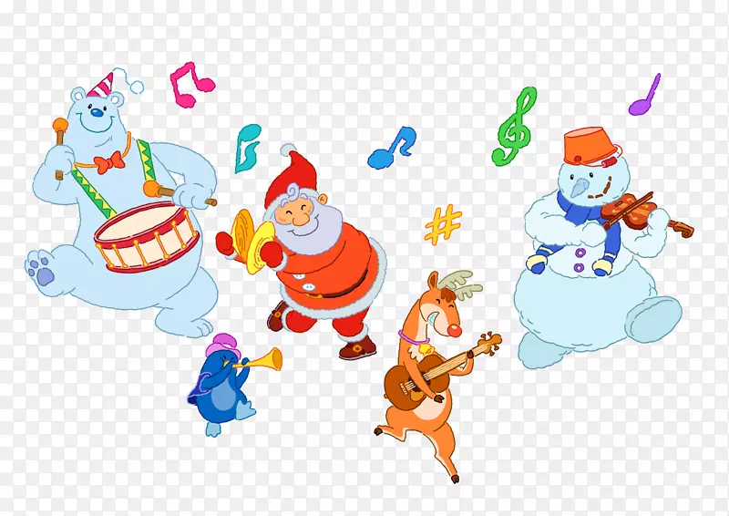 圣诞老人小提琴乐器剪辑艺术快乐乐队卡通创意组合
