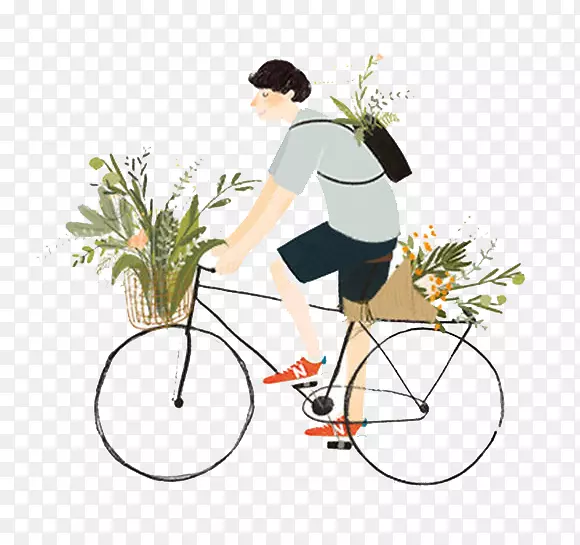 动画插画-水彩自行车