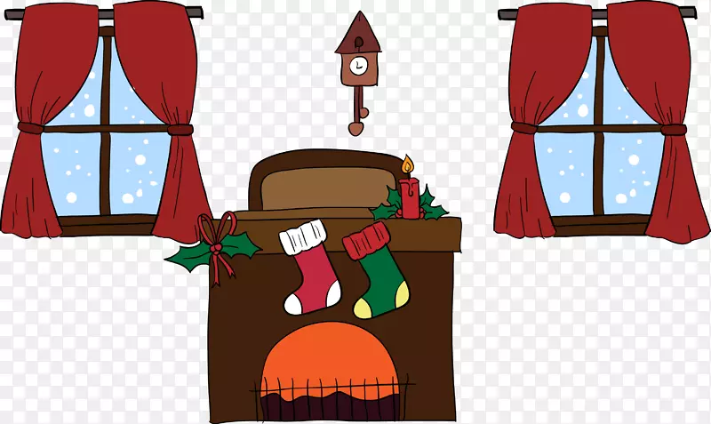 圣诞房间-窗户和炉灶载体