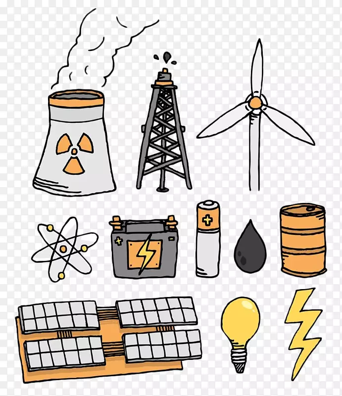 发电站能源风能剪辑艺术手绘能源图标