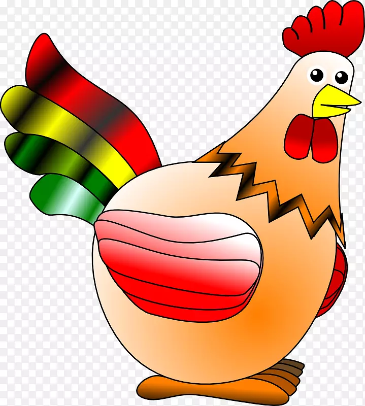 一只小红母鸡夹一只公鸡的艺术画