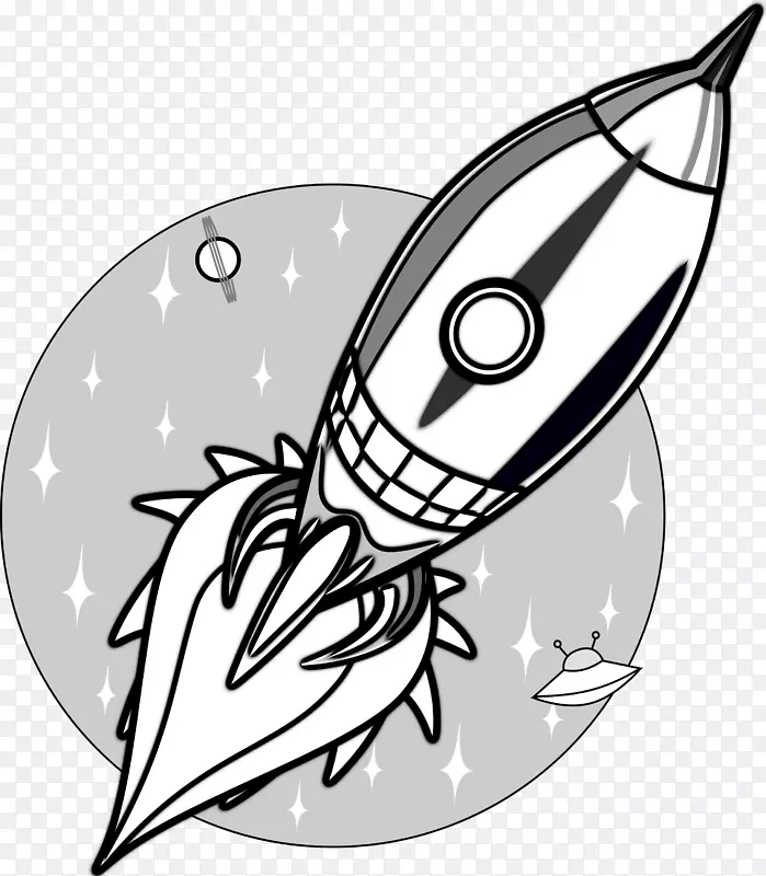 火箭宇宙飞船黑白剪贴画.老式宇宙飞船部分