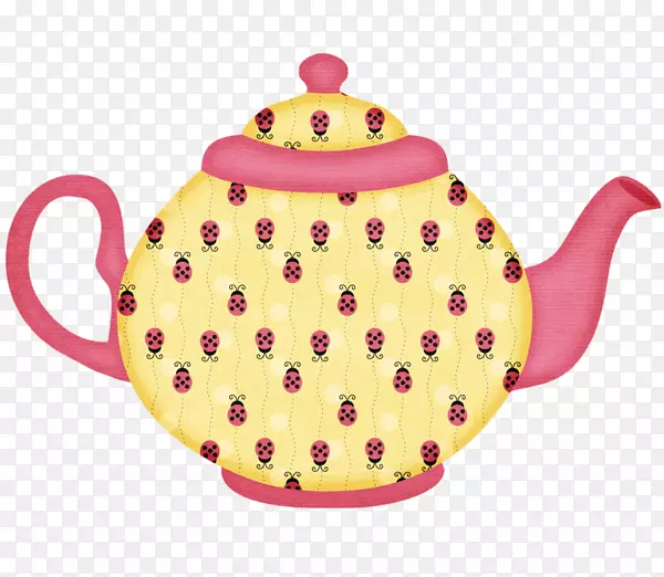茶壶绘图厨房.手绘瓢虫图案茶壶
