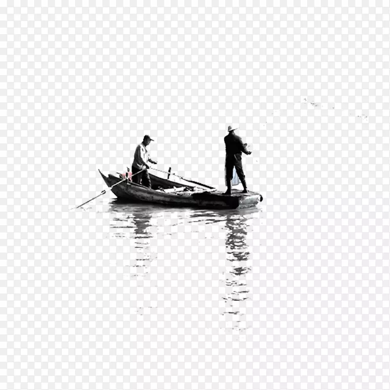 黑白水上娱乐墙纸-墨水渔船