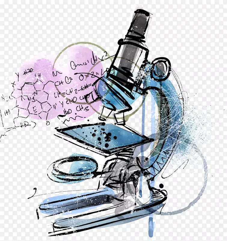 显微镜卡通光学仪器插图手绘涂鸦显微镜