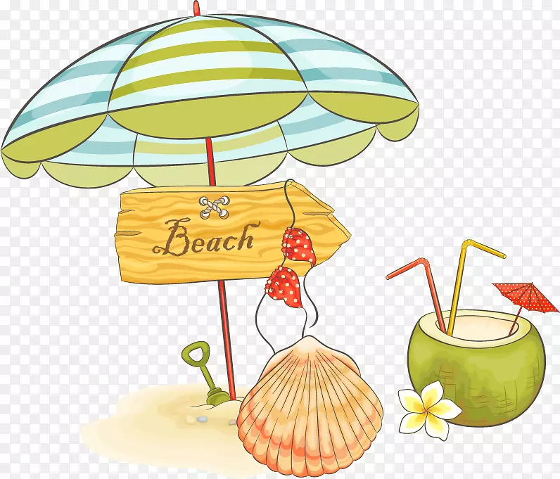 沙滩卡通剪贴画-阳伞夏季PNG载体材料