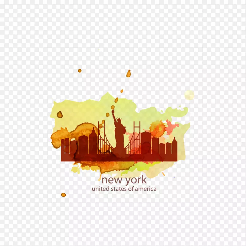 纽约市水彩画插图-自由女神自由拉