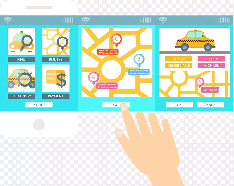 移动应用开发iOS应用软件Android-出租车移动应用程序介绍PNG图片