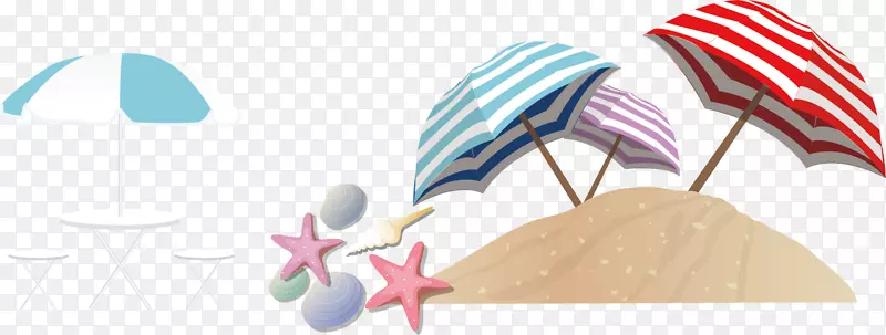 海报沙滩饮料-沙滩伞海星海报元素