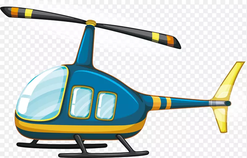 直升机飞行剪辑艺术-黄色蓝色直升机