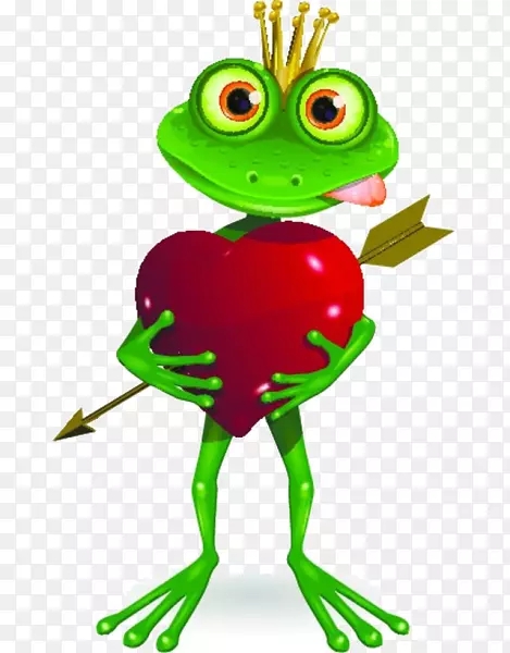 青蛙王子-免费插图-卡通青蛙抱着心