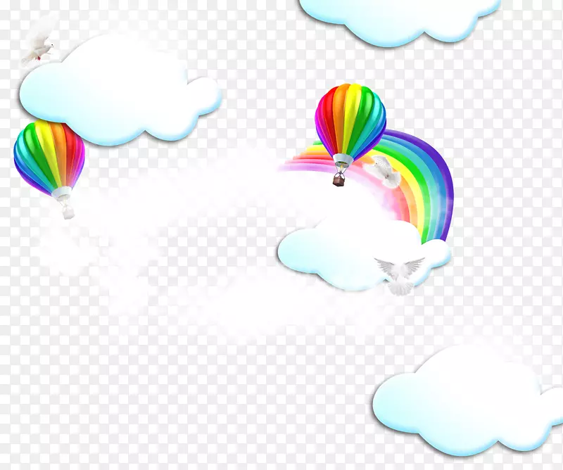 热气球彩虹-白鸽热气球彩虹云装饰背景