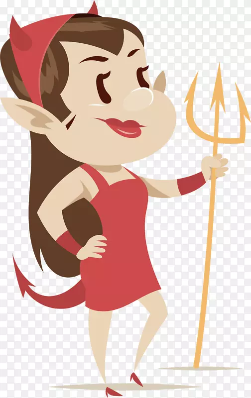 魔鬼动画剪贴画-一个穿着红色连衣裙的女魔鬼