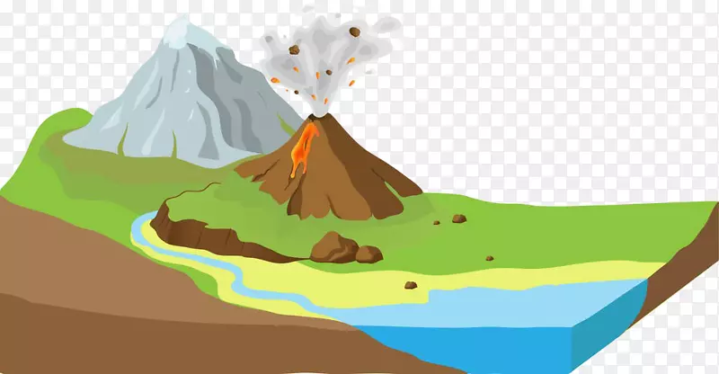 火山岩浆景观熔岩.手工绘制的山地地形土壤剖面