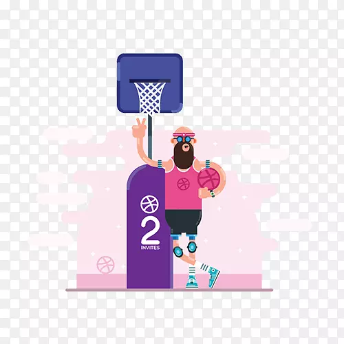 创意设计师插图-拿着粉红色的篮球胡须叔叔