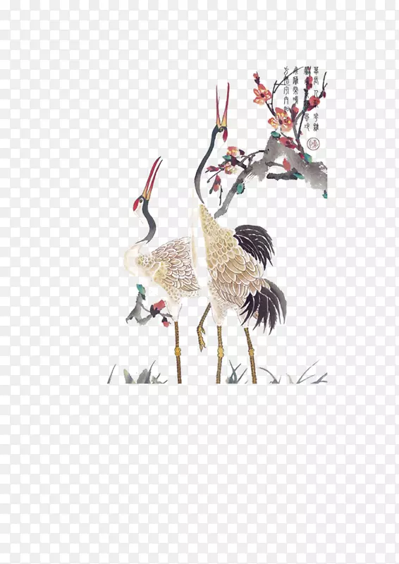 丹顶鹤纸纹身手绘鸵鸟