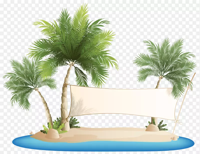 棕榈岛海滩剪贴画-拉椰子树的旗帜