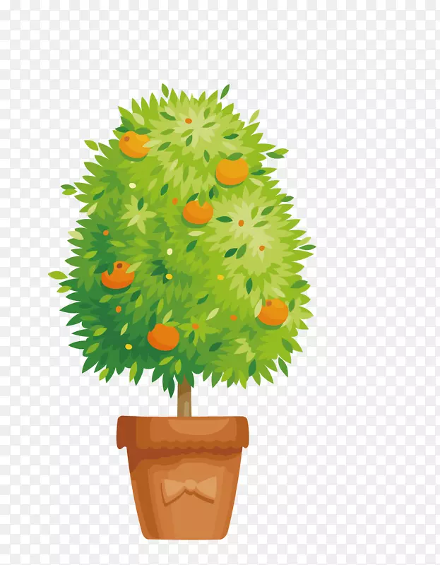 园林花盆插图-图绿色柿树PNG