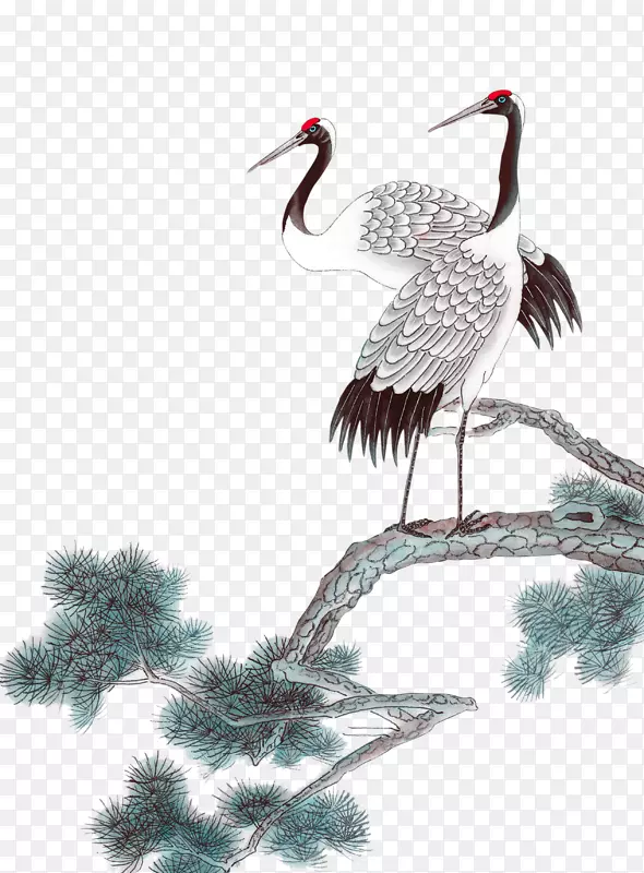水墨画西伯利亚鹤图片