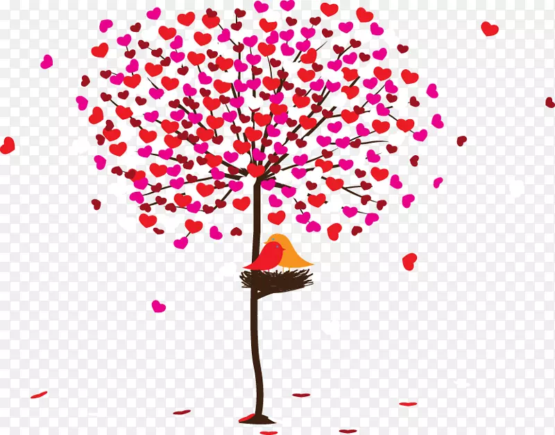 树爱剪贴画手绘红色心形巢树