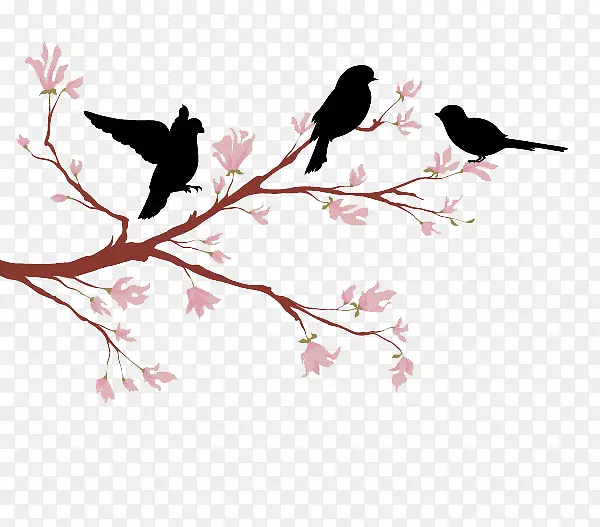 爱鸟树枝轮廓-桃树鸟