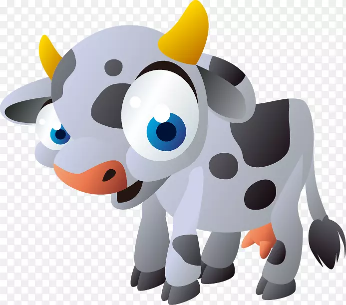 牛的象征.儿童游戏动物插图.小牛卡通大眼睛图案