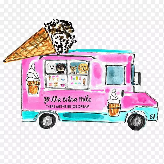 冰淇淋餐车卡通画-冰淇淋车