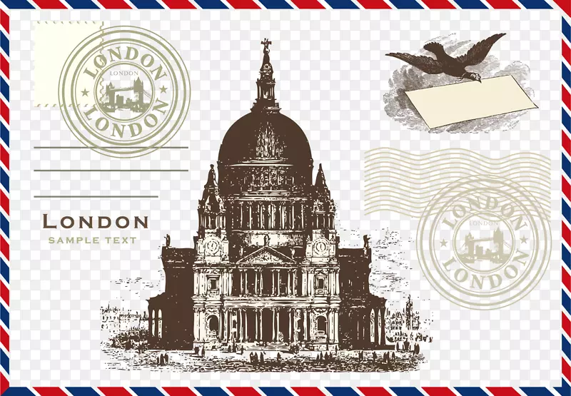 伦敦巴黎纸邮票-信封